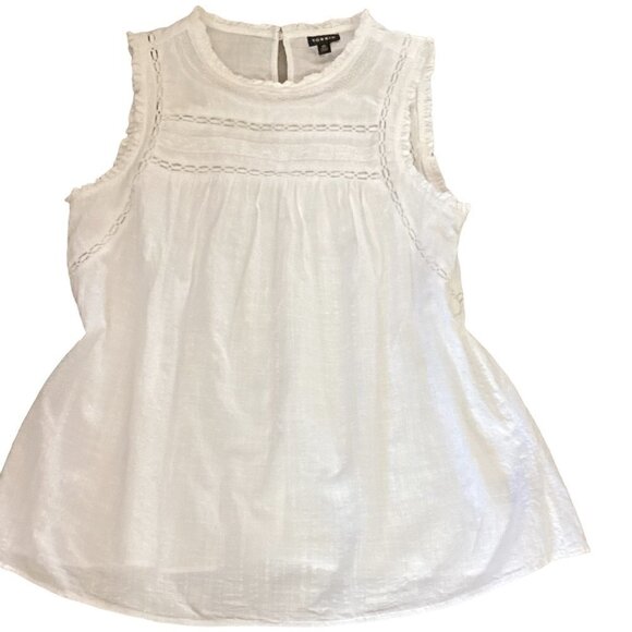 Torrid Sleeveless Textured Lace Inset Cutout Ruffle Top 00 (M/L/10) White 151E - Picture 5 of 8